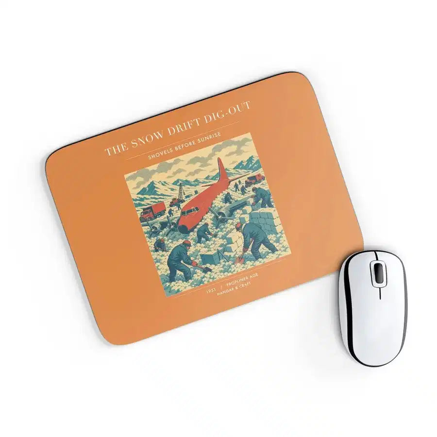 VINTAGE G4355 - The Snow Drift Dig-Out - Designed Mouse Pads design on orange rectangle