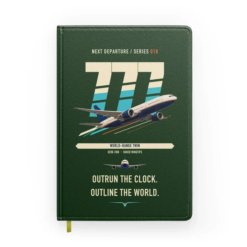 Boeing 777-200LR design on dark green notebook