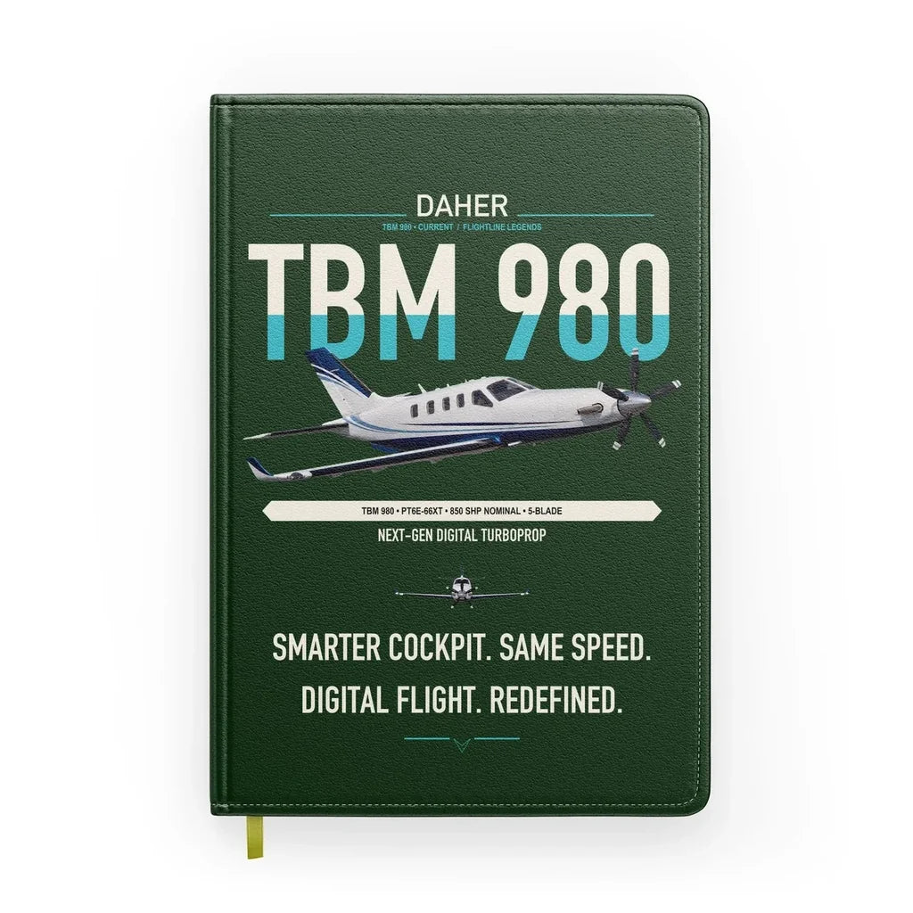 Daher TBM 980 design on dark green notebook