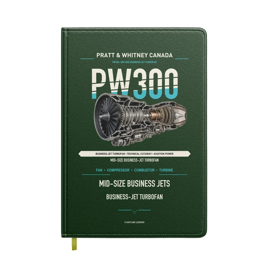 PW300 design on dark green notebook