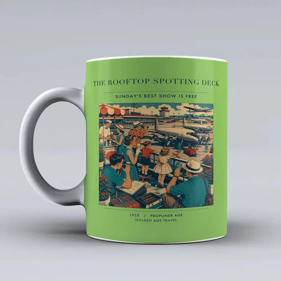 VINTAGE G4221 - The Rooftop Spotting Deck - Ceramic Mug design on lightgreen
