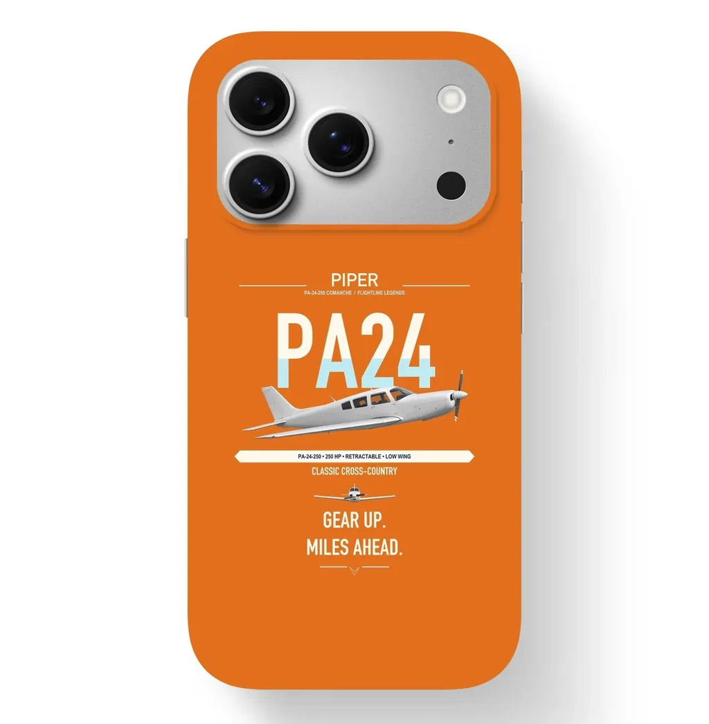 Piper PA-24-250 Comanche 250 design on orange magsafe iphone case, for iPhone 17 Pro