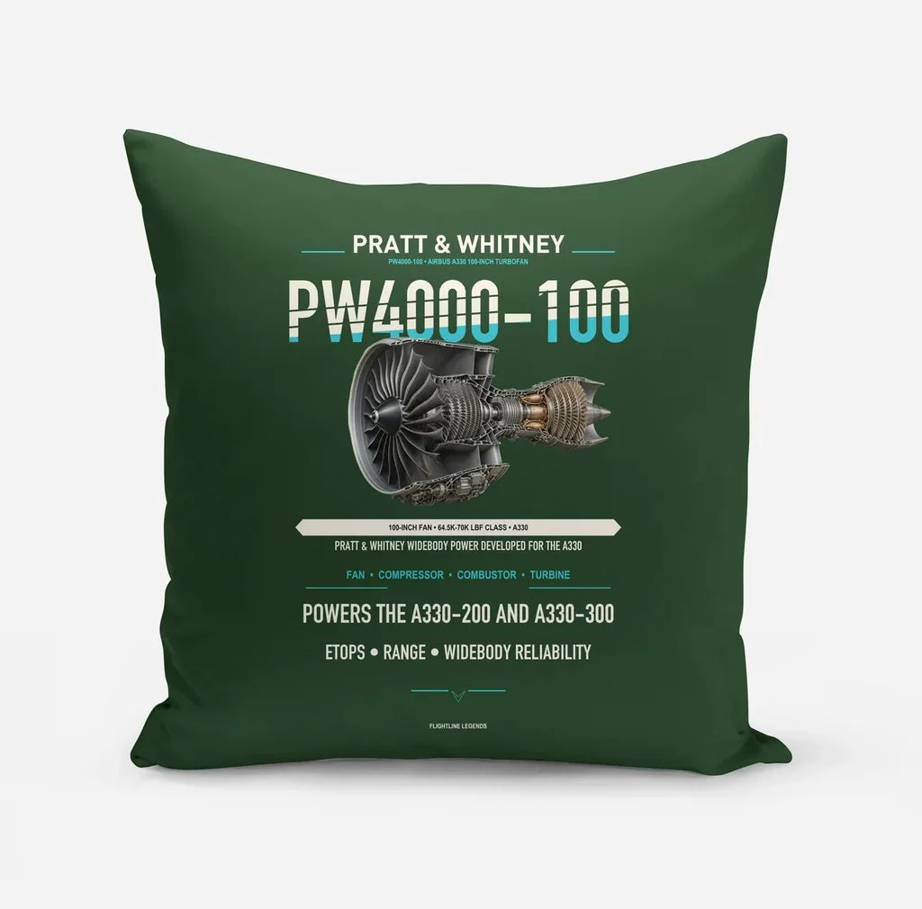 PW4000-100 design on dark green pillow