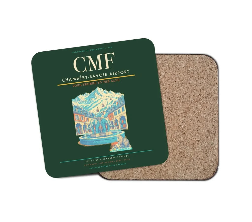 Chambéry-Savoie Airport (CMF) design on dark green 1 piece coaster