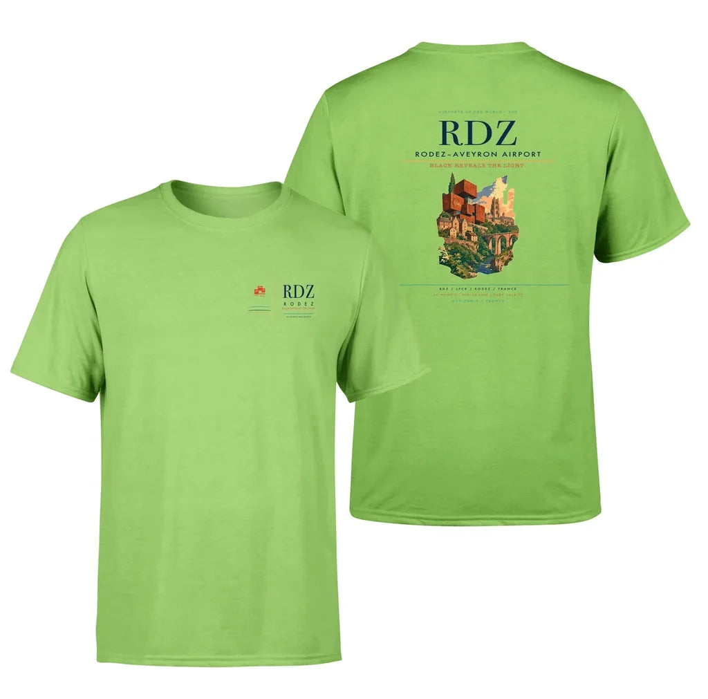 Rodez–Aveyron Airport (RDZ) design printed on light green double-side t-shirt