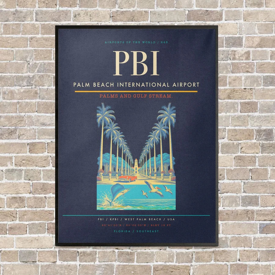 Palm Beach International Airport PBI vertical canvas print - framed - navy blue background