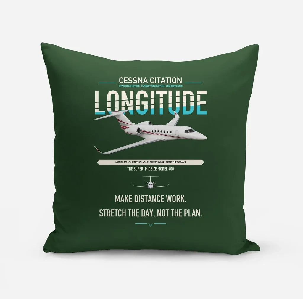 Cessna Citation Longitude design on dark green pillow