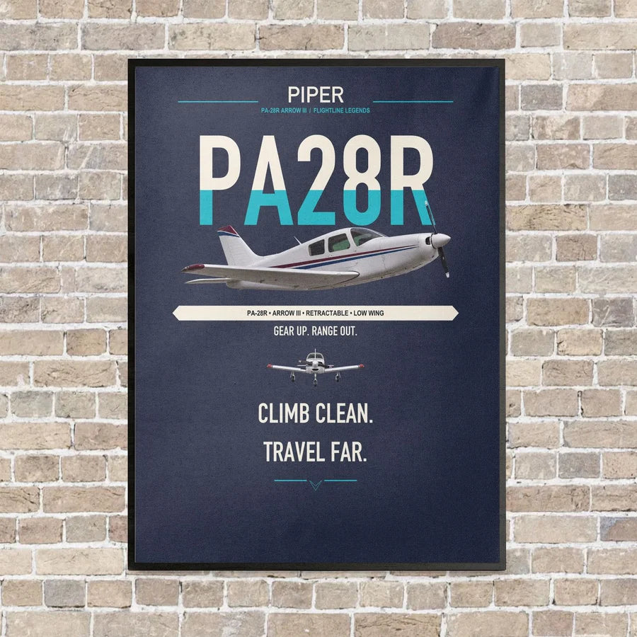 Piper PA-28R Arrow III vertical canvas print - framed - navy blue background