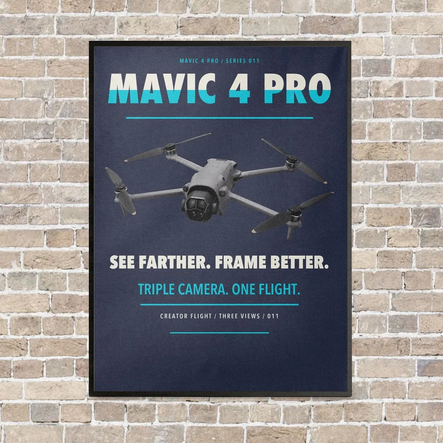 DJI Mavic 4 Pro vertical canvas print - framed - navy blue background