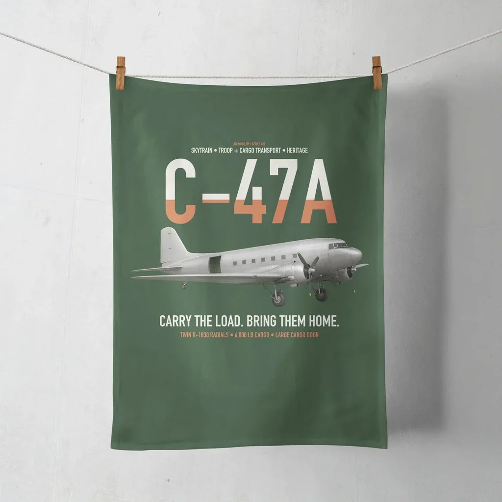 C-47A Skytrain design on dark green towel