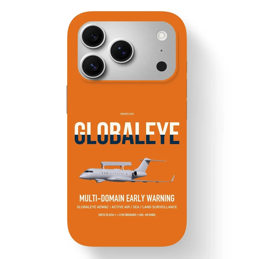 Saab GlobalEye design on orange magsafe iphone case, for iPhone 17 Pro