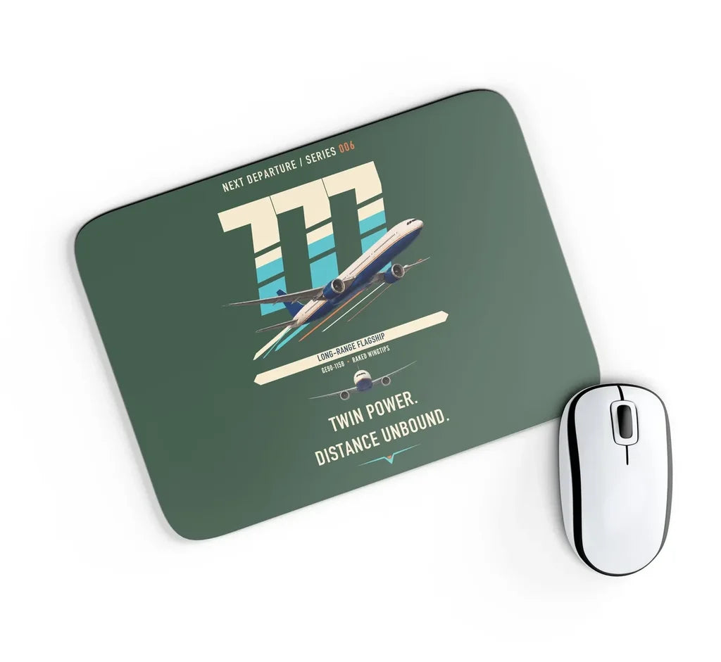 Boeing 777-300ER design on dark green rectangle mouse pad