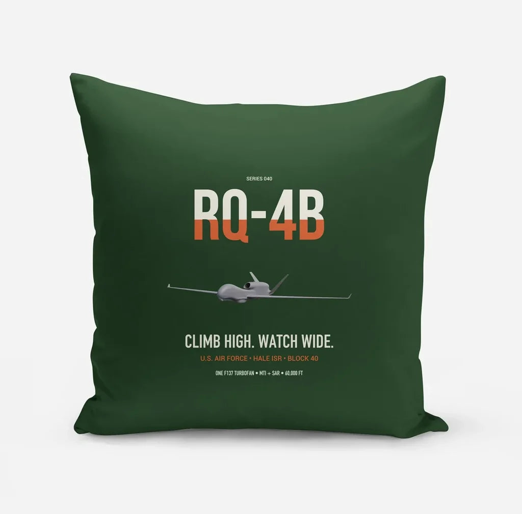 RQ-4B Global Hawk design on dark green pillow