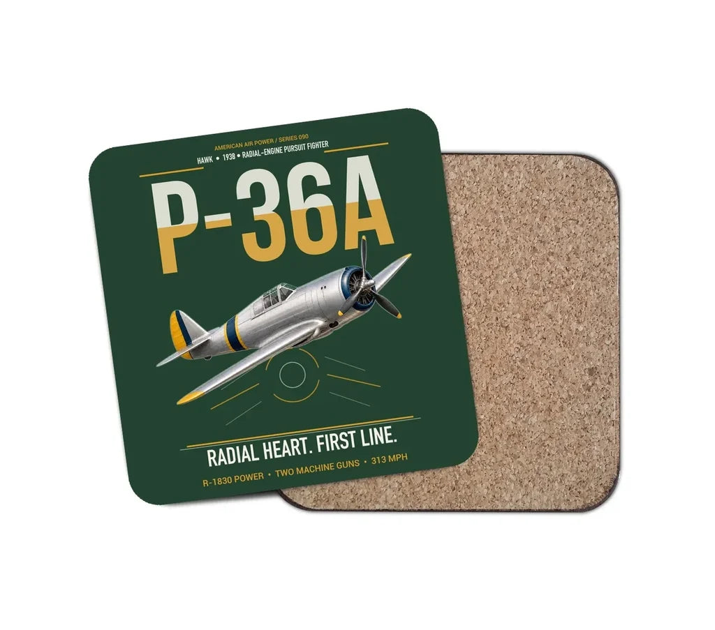 P-36A Hawk design on dark green 1 piece coaster