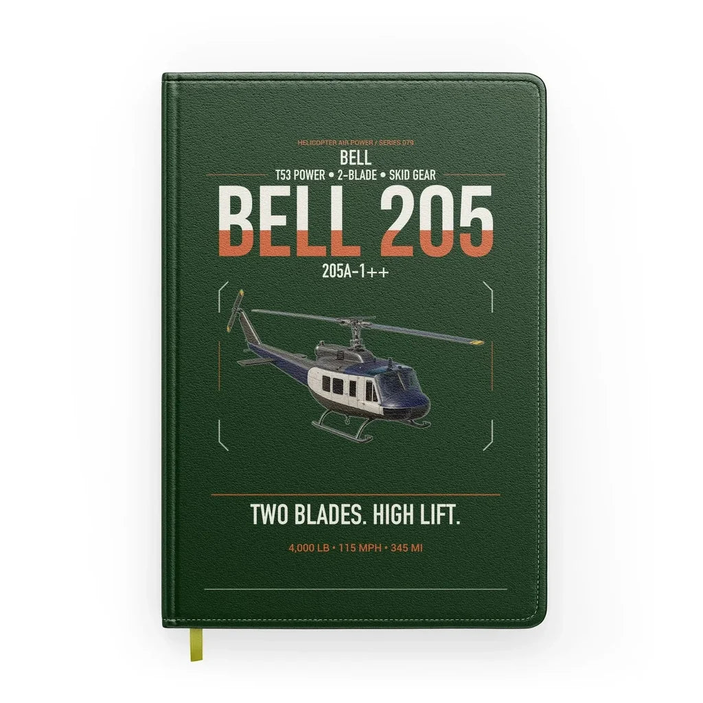 Bell 205A-1++ design on dark green notebook
