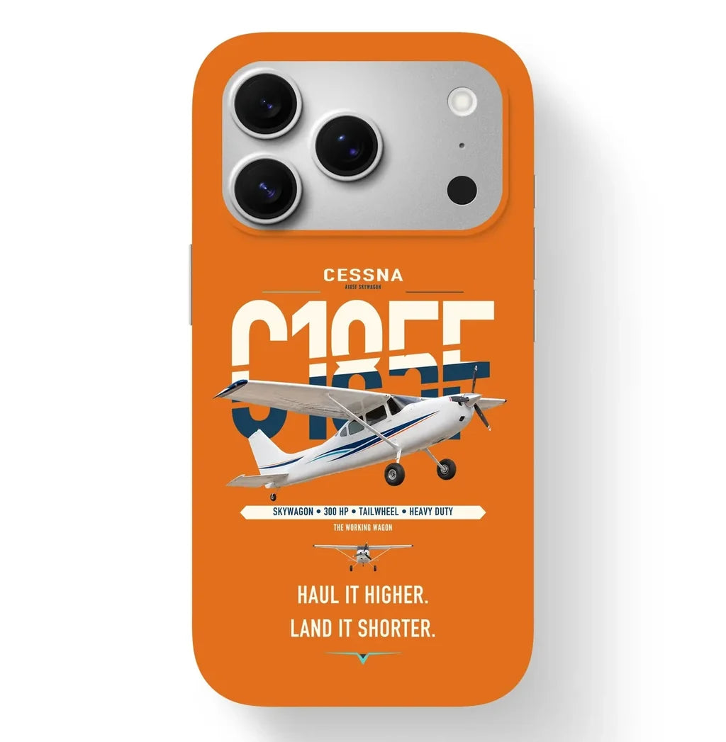 Cessna A185F Skywagon design on orange magsafe iphone case, for iPhone 17 Pro
