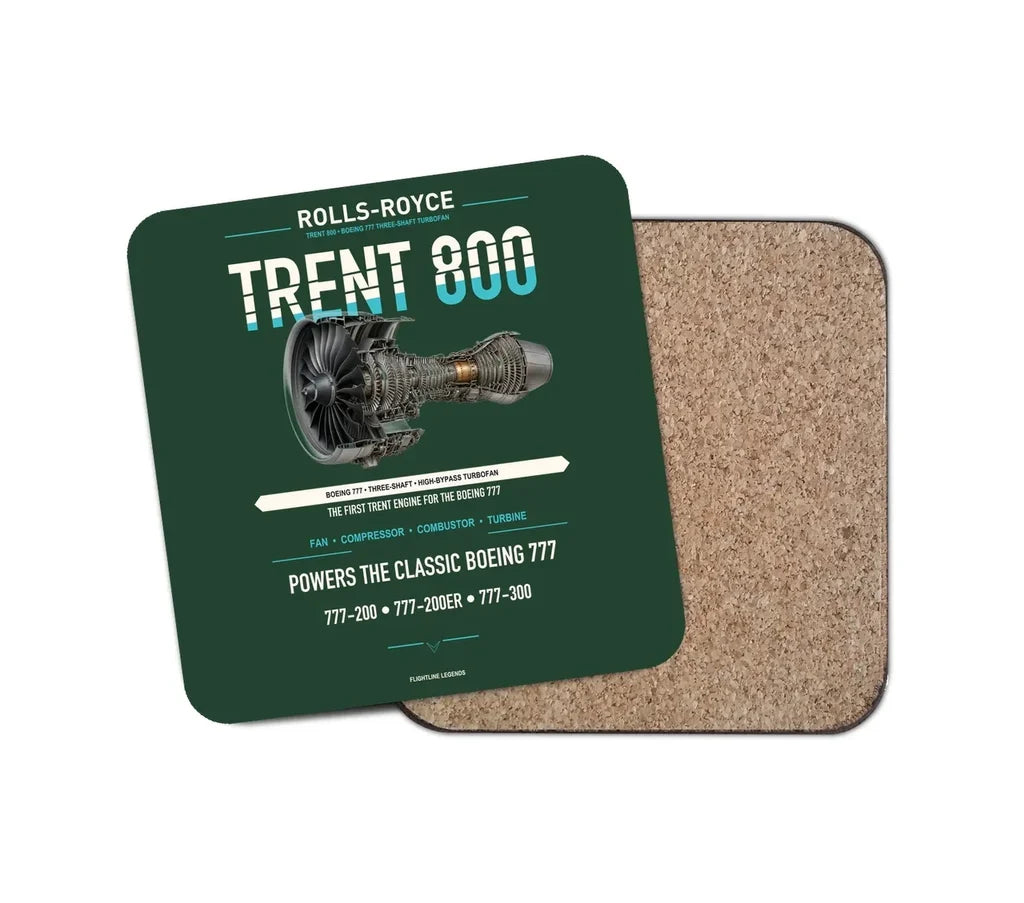 TRENT 800 design on dark green 1 piece coaster