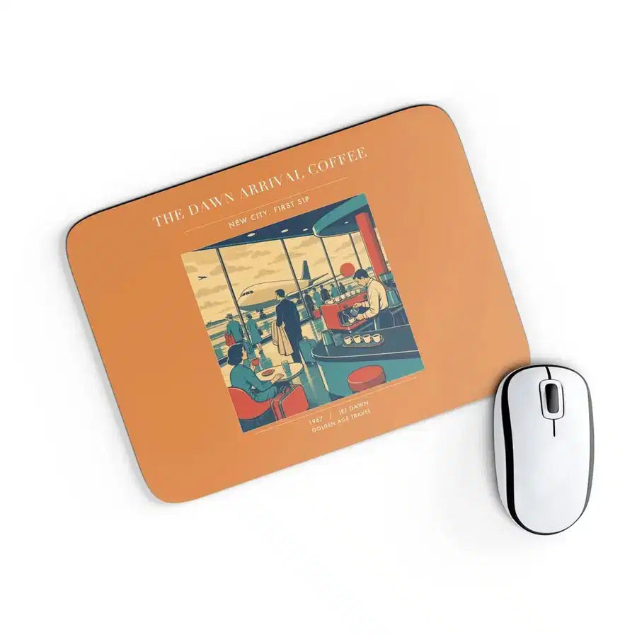 VINTAGE G4310 - The Dawn Arrival Coffee - Designed Mouse Pads design on orange rectangle