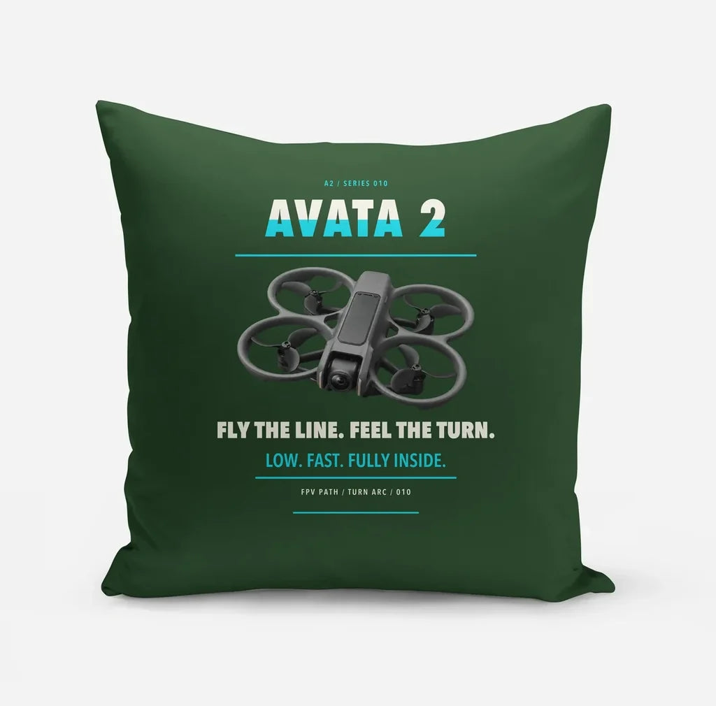 DJI Avata 2 design on dark green pillow