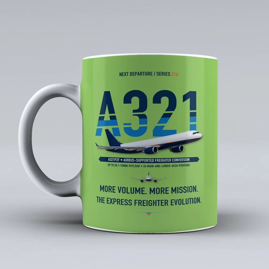 A321P2F Mug design on light green airbus