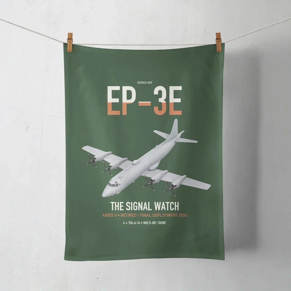 EP-3E ARIES II design on dark green towel