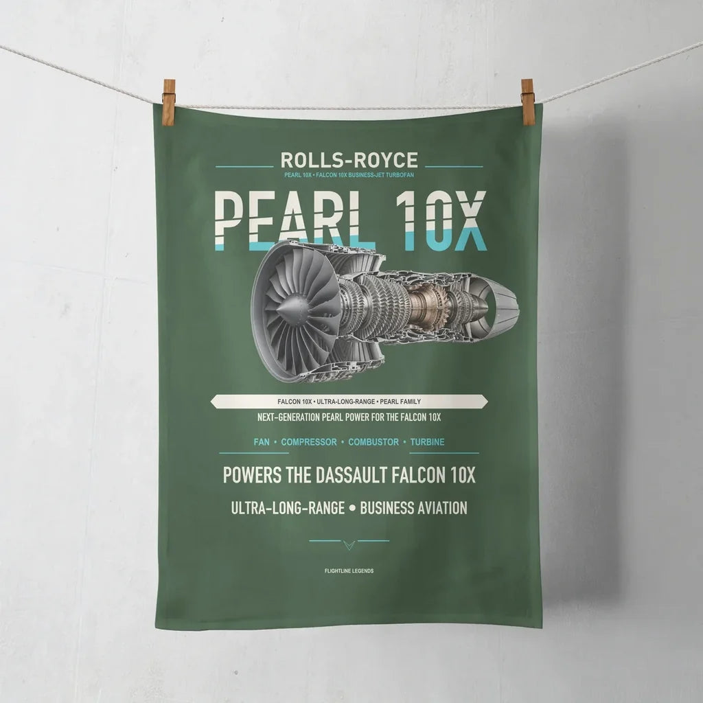 PEARL 10X design on dark green towel