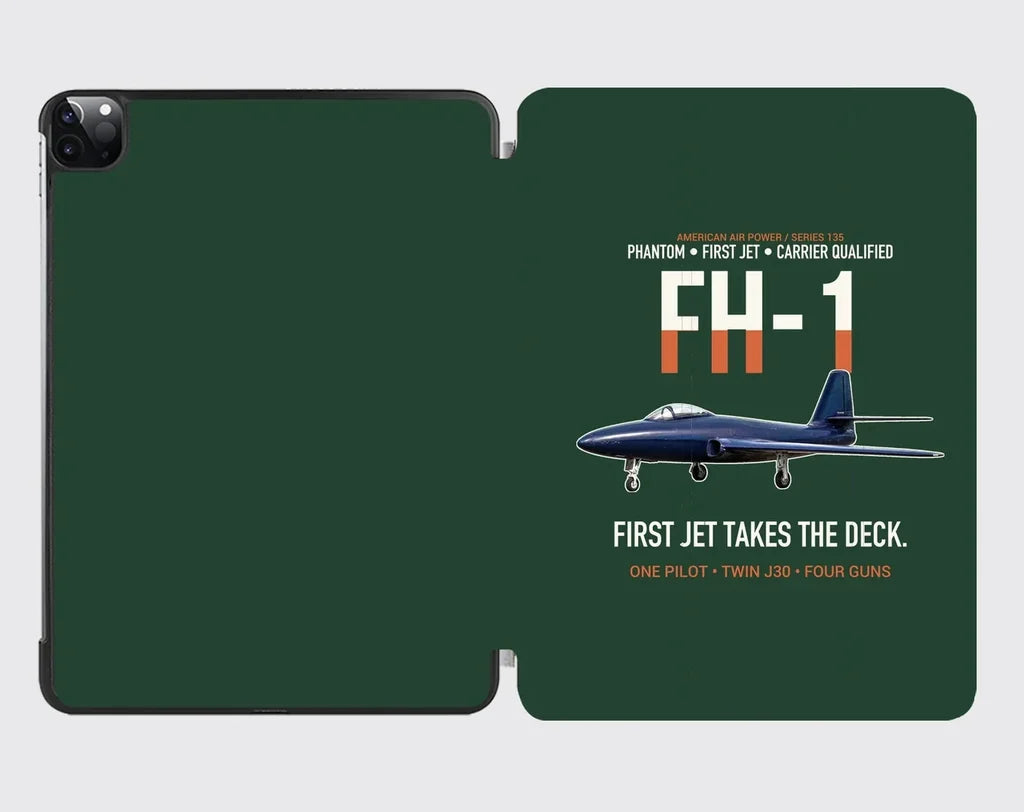 FH-1 Phantom First Jet Takes the Deck design on dark green ipad tablet case