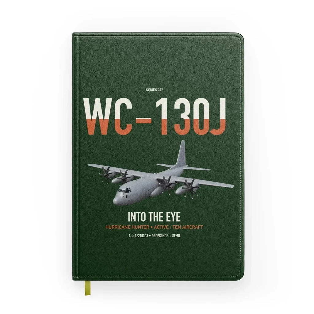 WC-130J Hurricane Hunter design on dark green notebook