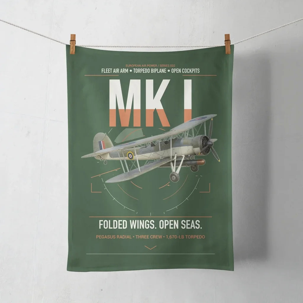 Fairey Swordfish Mk I design on dark green towel