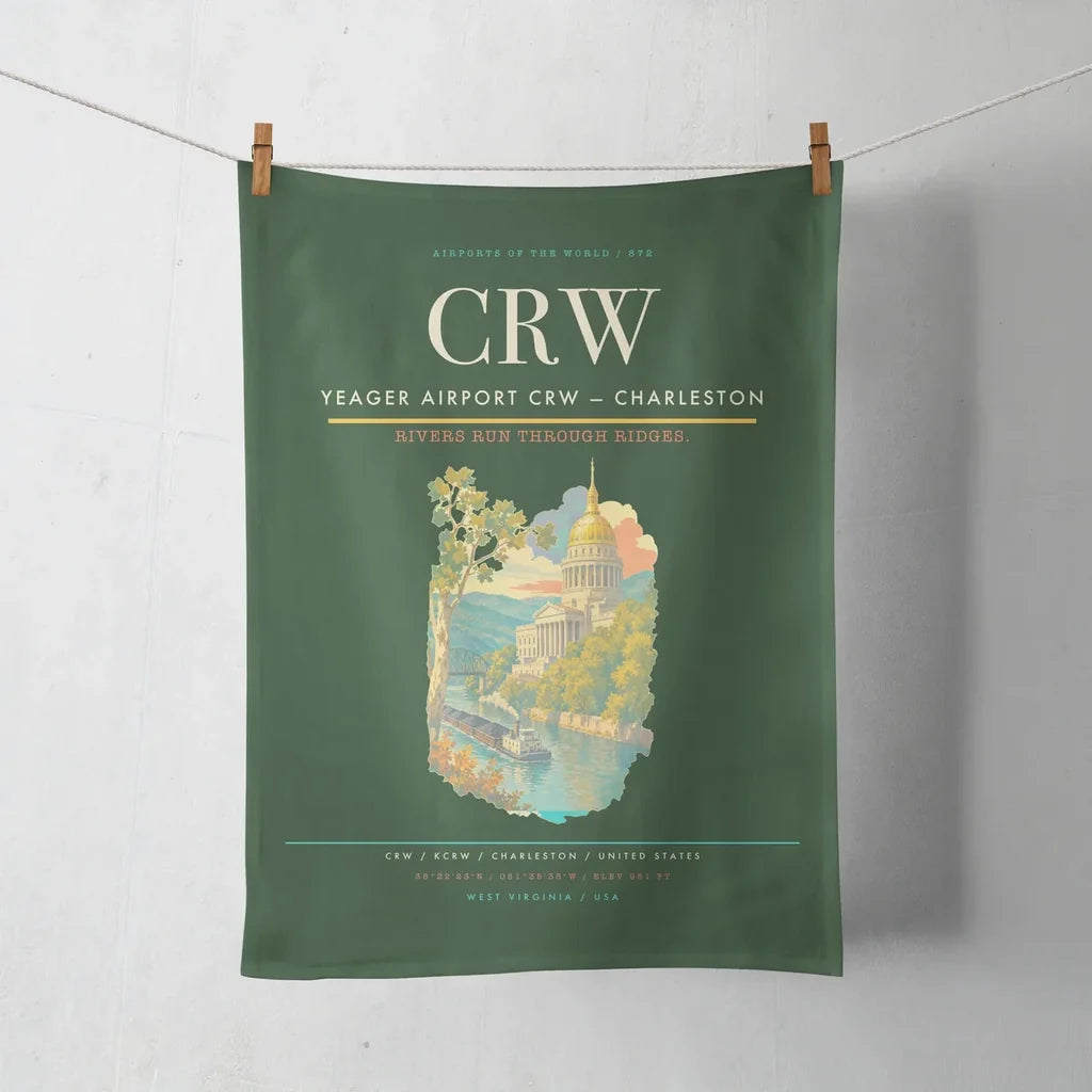 Yeager Airport (CRW) design on dark green towel