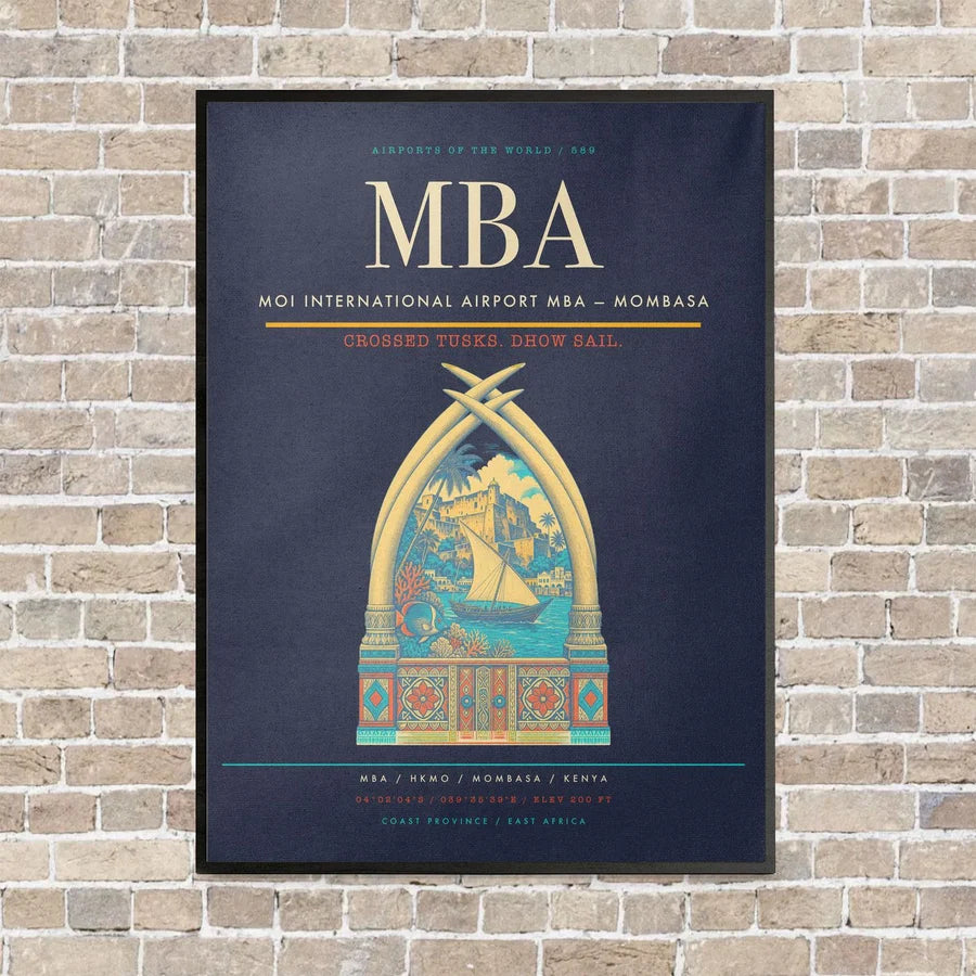 Moi International Airport MBA — Mombasa vertical canvas print - framed - navy blue background