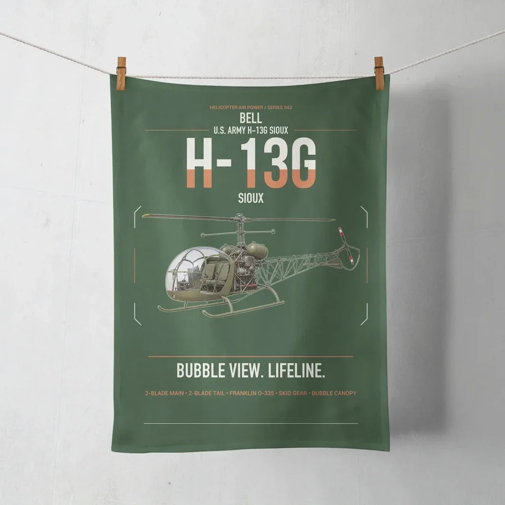 Bell H-13G Sioux design on dark green towel