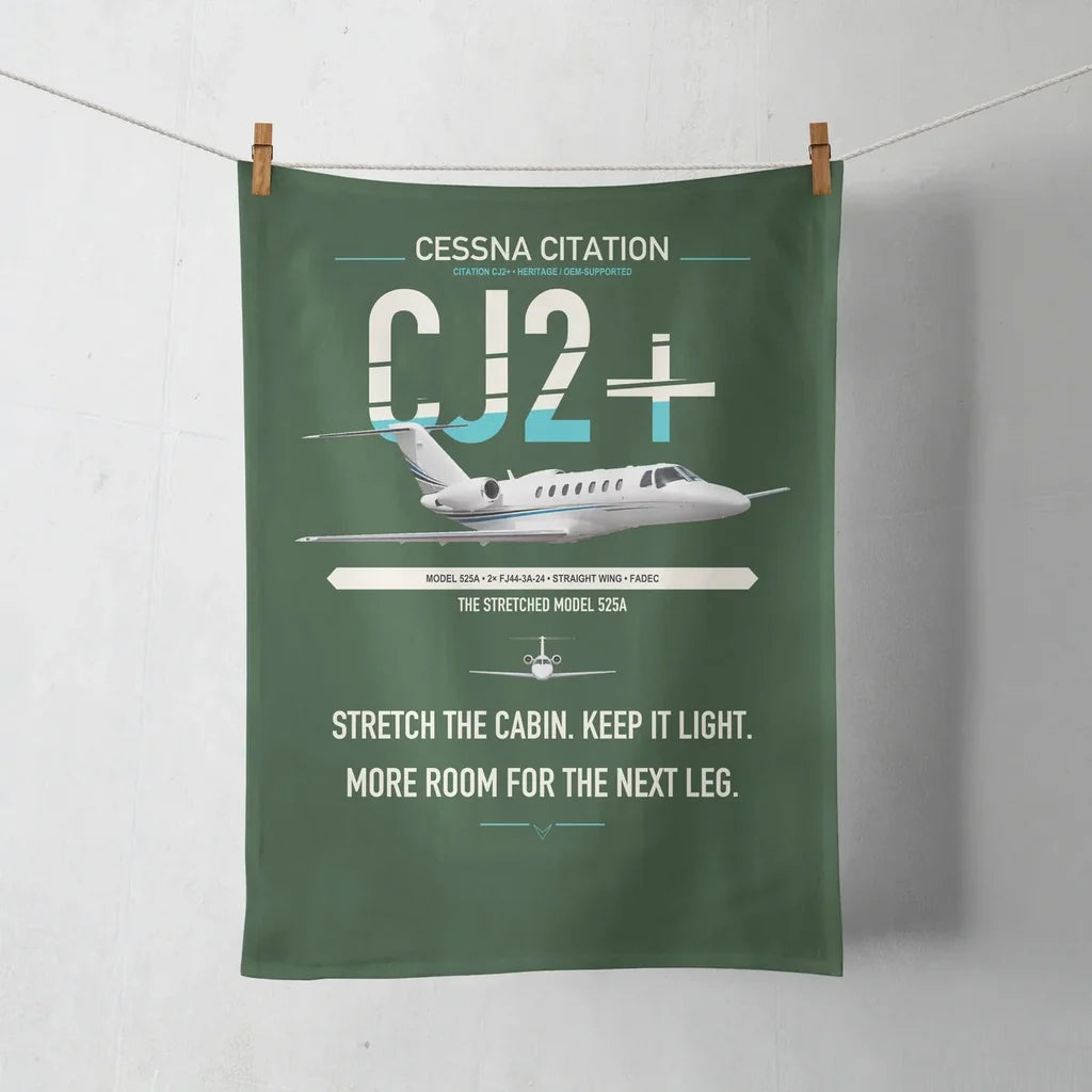 Cessna Citation CJ2+ design on dark green towel