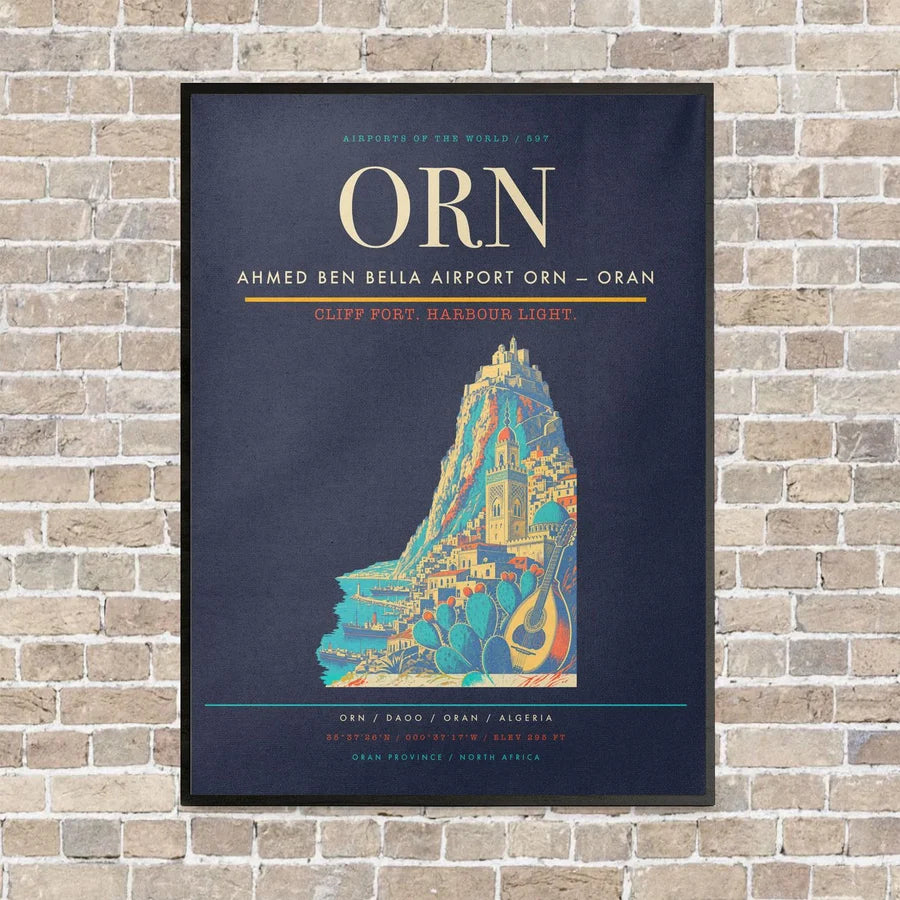 Ahmed Ben Bella Airport ORN — Oran vertical canvas print - framed - navy blue background