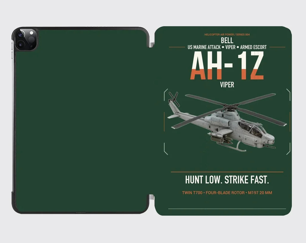Bell AH-1Z Viper design on dark green ipad tablet case