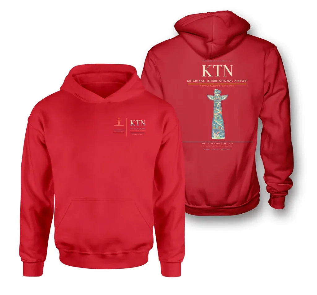 Ketchikan International Airport (KTN) design on red double-side hoodie