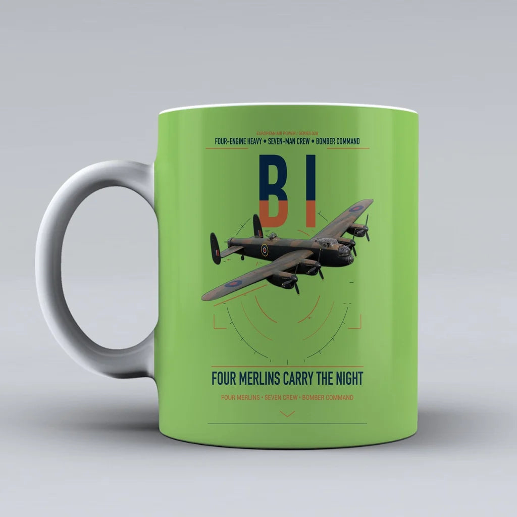 Avro Lancaster B I design on light green ceramic mug, double-side print