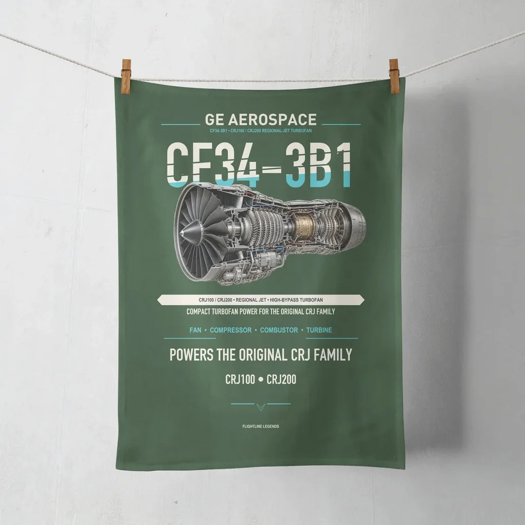 CF34-3B1 design on dark green towel