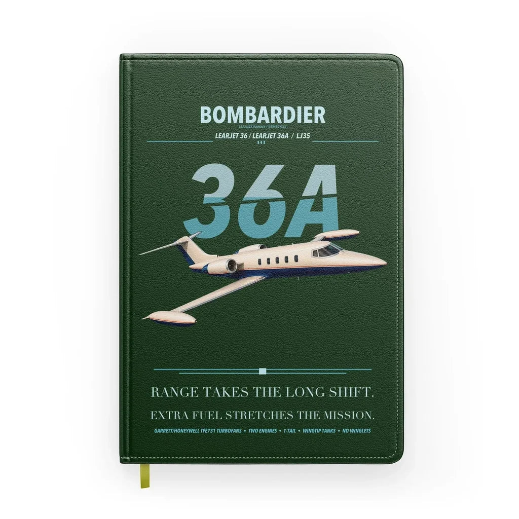 Bombardier Learjet 36A design on dark green notebook