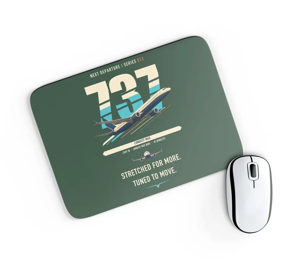 Boeing 737 MAX 10 design on dark green rectangle mouse pad