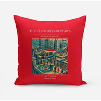 Thumbnail for VINTAGE G4127 - The Heliport Downtown - Designed Pillows design on red