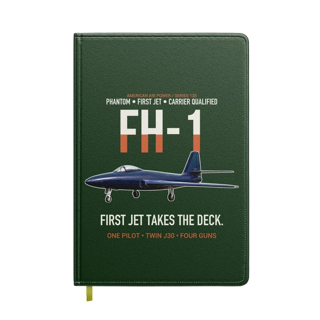 FH-1 Phantom First Jet Takes the Deck design on dark green notebook