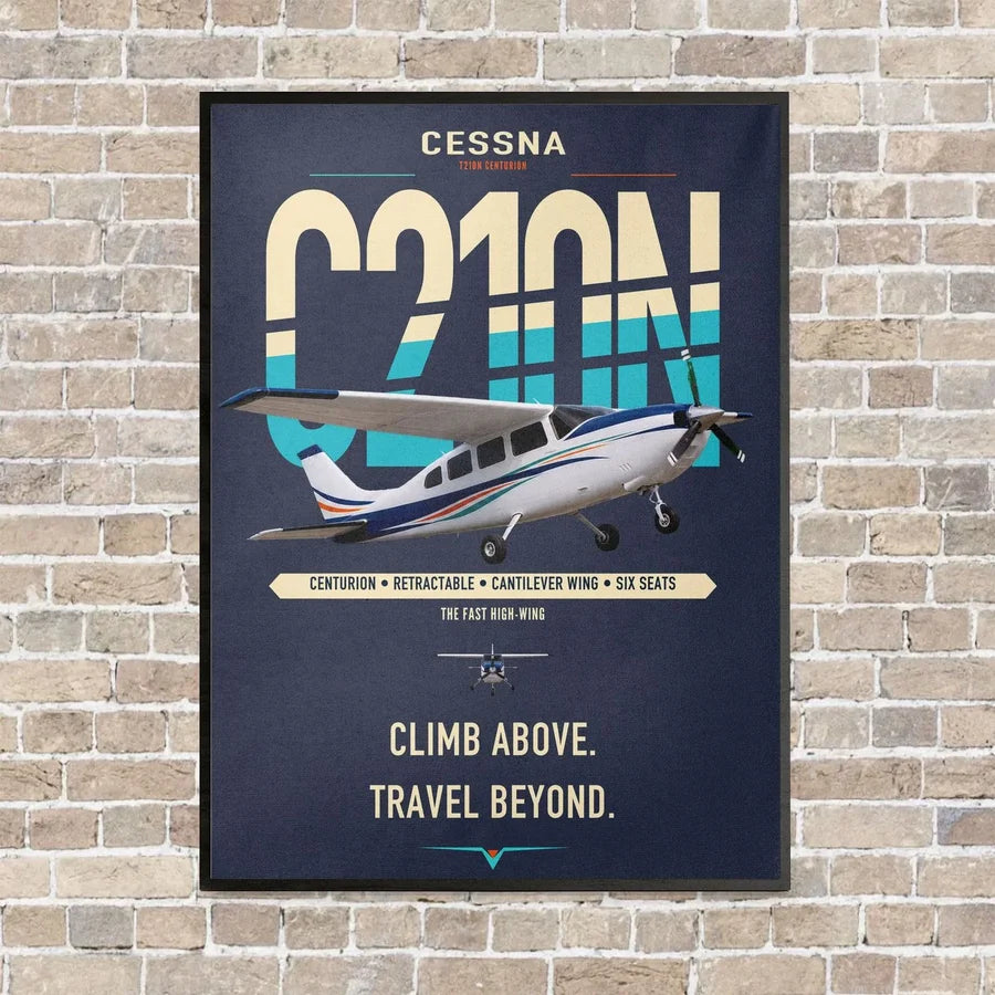 Cessna T210N Centurion vertical canvas print - framed - navy blue background