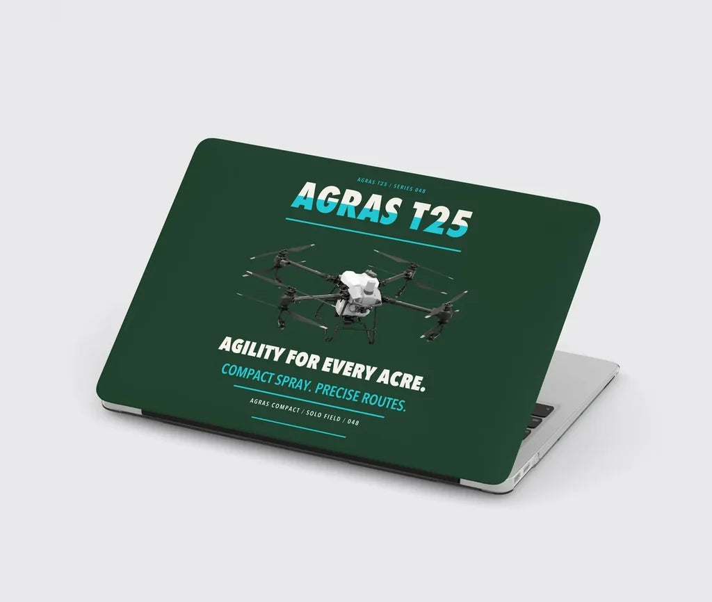 DJI Agras T25 design on dark green MacBook case