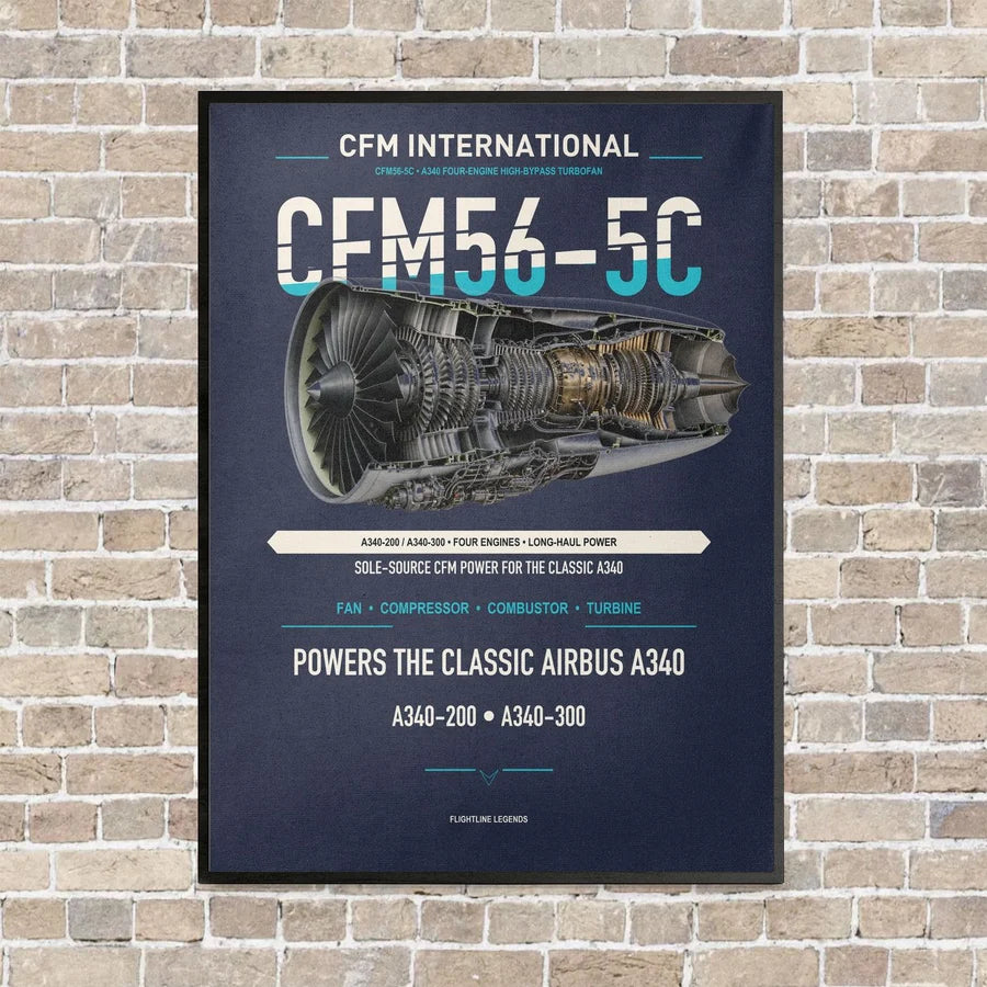 CFM56-5C vertical canvas print - framed - navy blue background