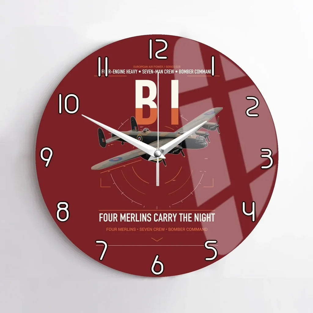 Avro Lancaster B I design on dark red no frame wall clock