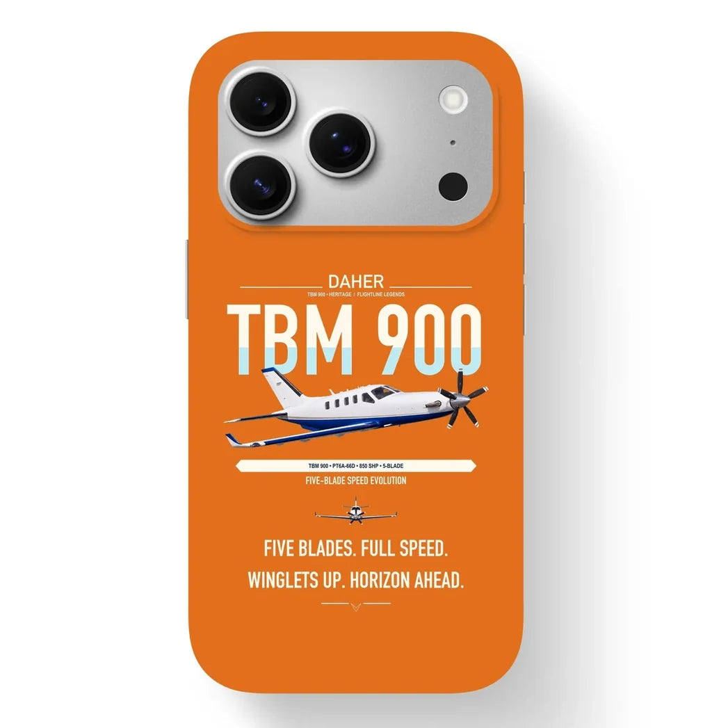 Daher TBM 900 design on orange magsafe iphone case, for iPhone 17 Pro