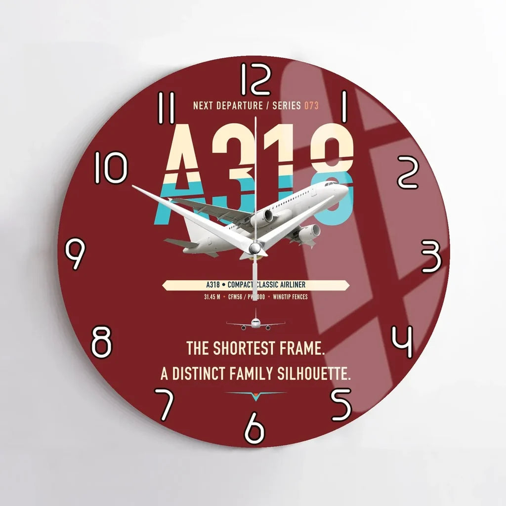 Airbus A318 design on dark red no frame wall clock
