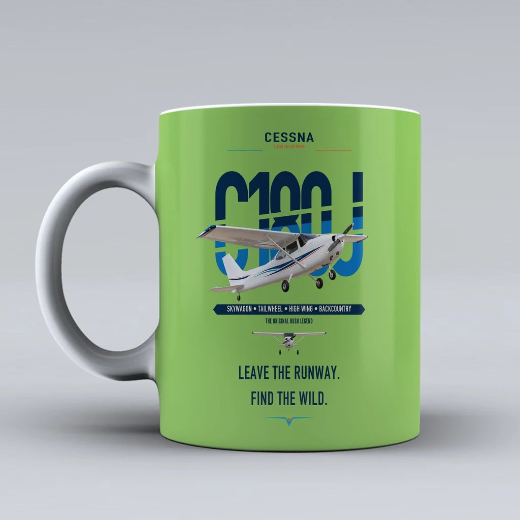 Cessna 180J Skywagon design on light green ceramic mug, double-side print