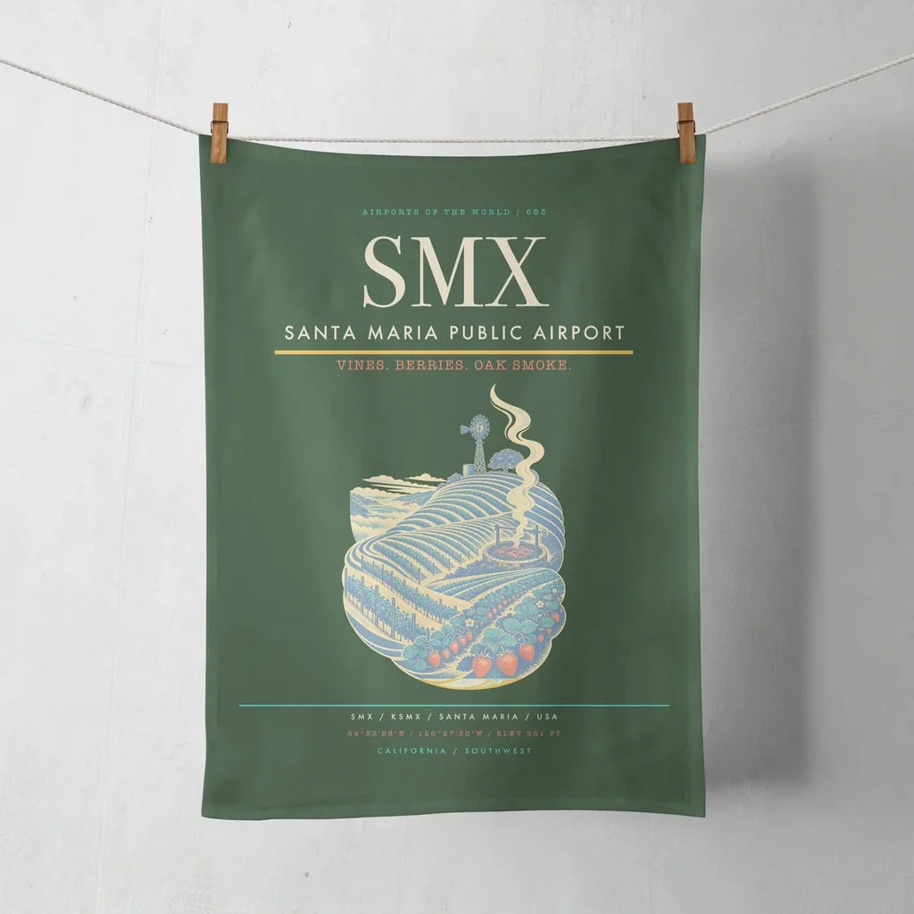 Santa Maria Public Airport (SMX) design on dark green towel